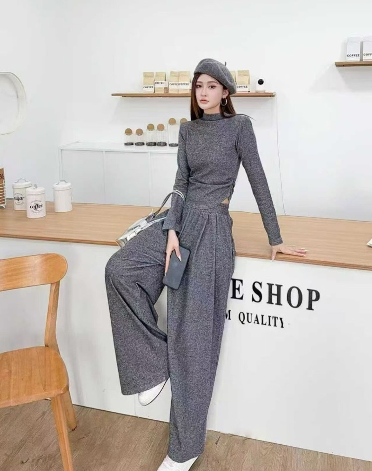 High waist T-shirt slim casual pants 2pcs set