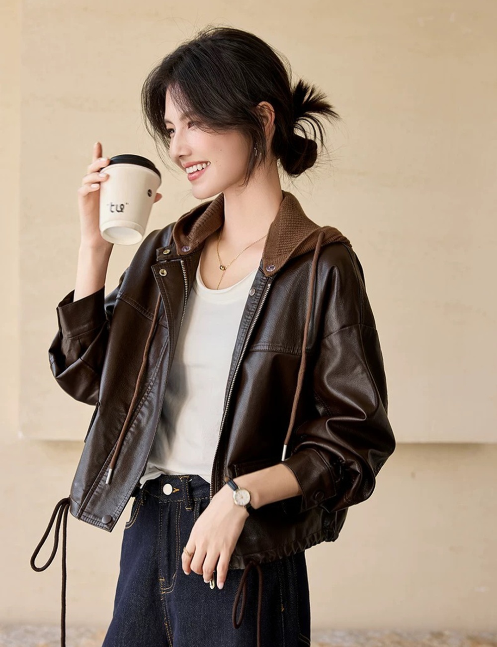 Retro removable hat plus velvet coat for women