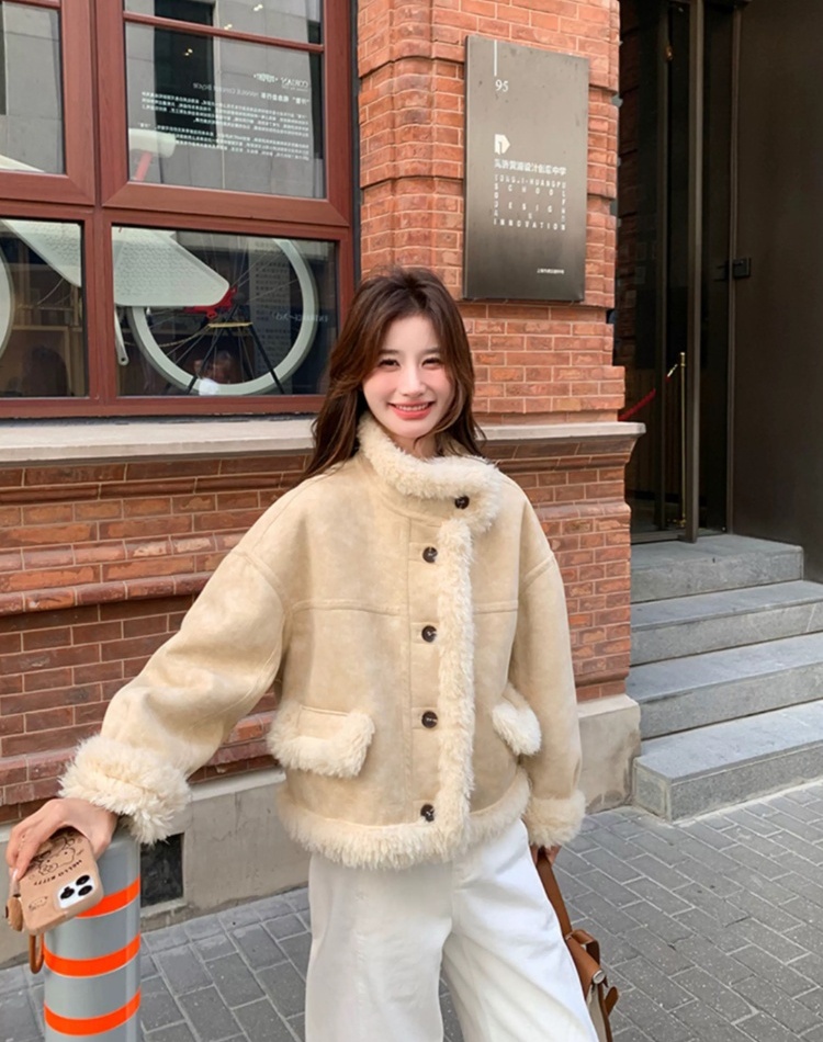 Cstand collar autumn and winter tops lambs wool coat for women