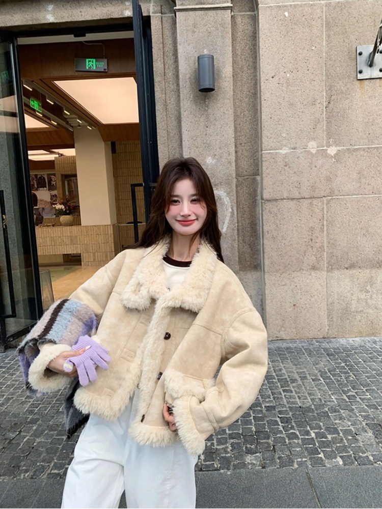 Cstand collar autumn and winter tops lambs wool coat for women