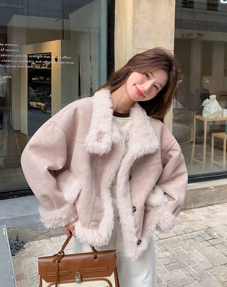 Cstand collar autumn and winter tops lambs wool coat for women