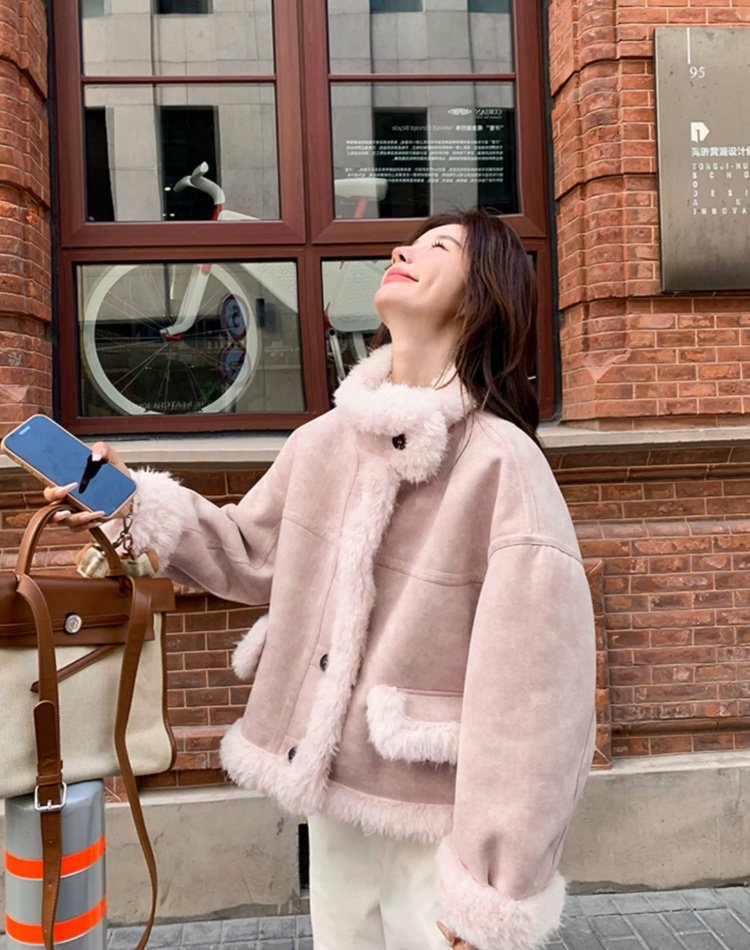 Cstand collar autumn and winter tops lambs wool coat for women