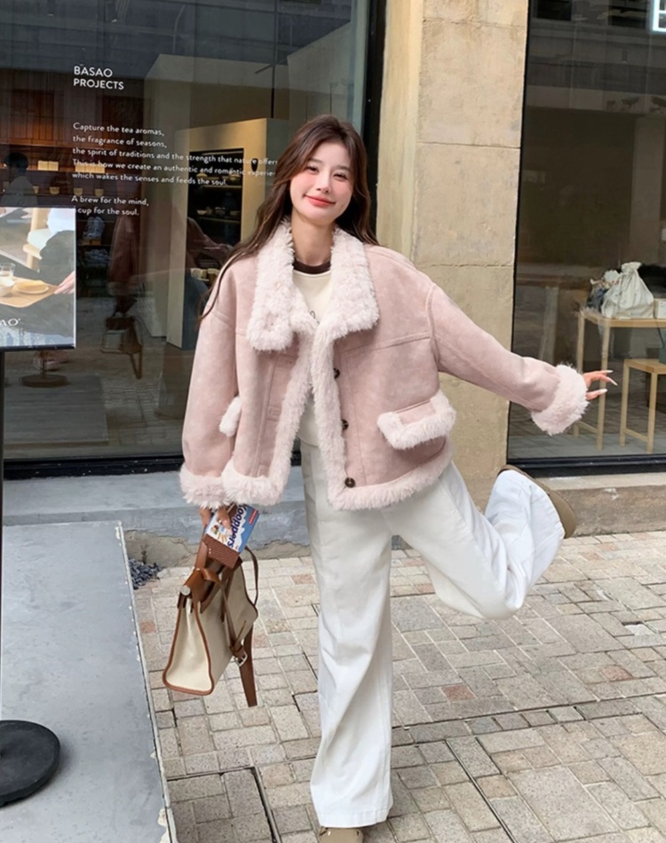 Cstand collar autumn and winter tops lambs wool coat for women