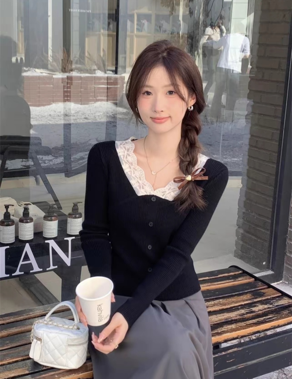 Slim France style bottoming shirt tender tops for women