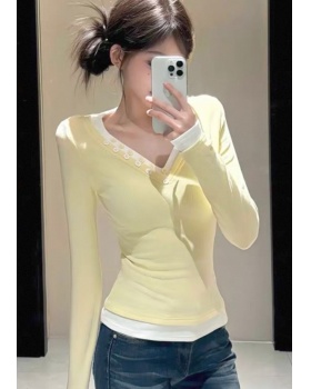 Temperament slim T-shirt bottoming Pseudo-two tops