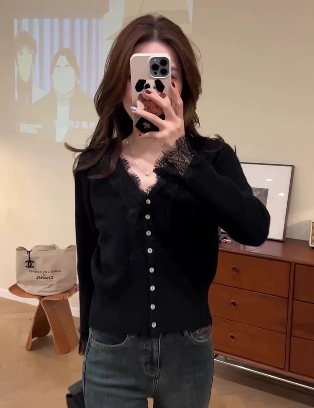 V-neck bottoming slim cardigan temperament lace tops