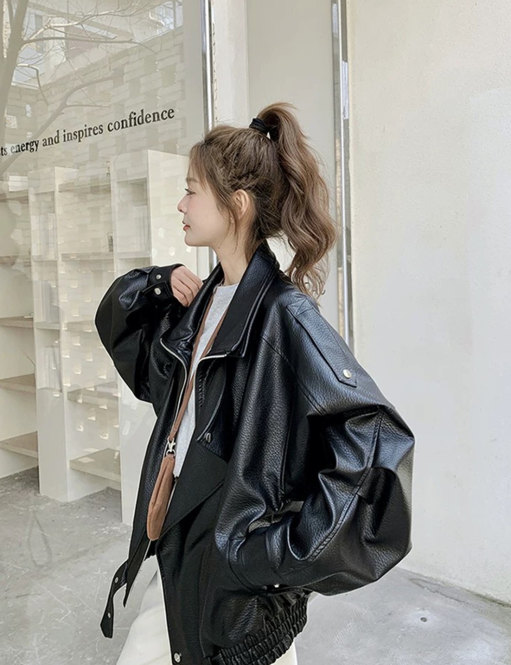 Double collar neutral wallet locomotive coat for women