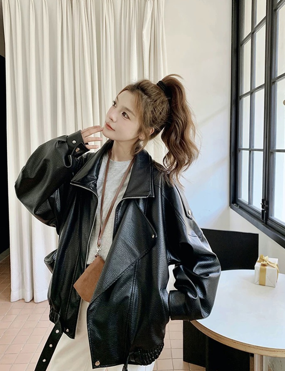 Double collar neutral wallet locomotive coat for women