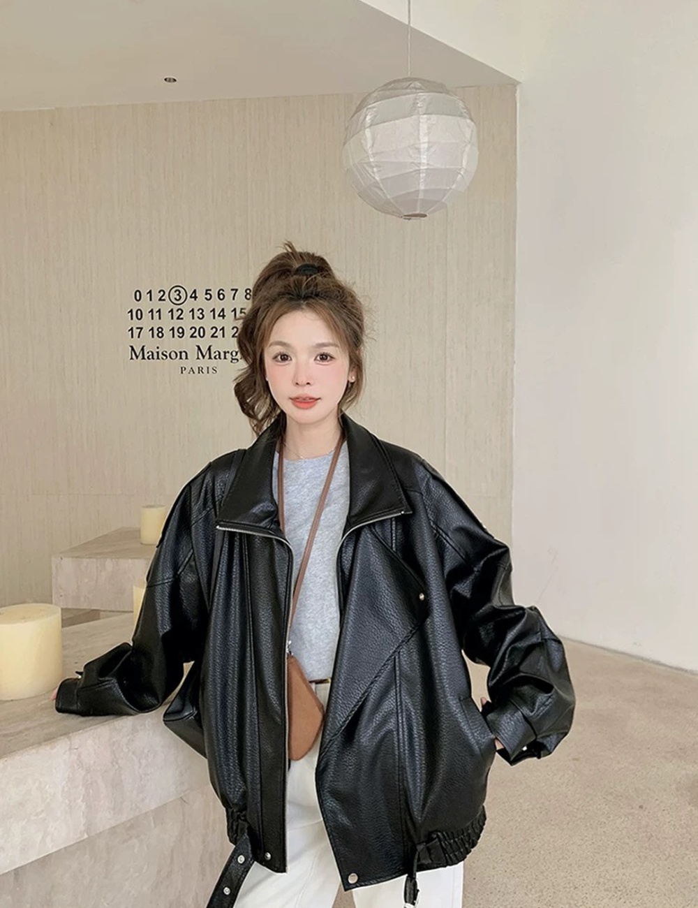 Double collar neutral wallet locomotive coat for women