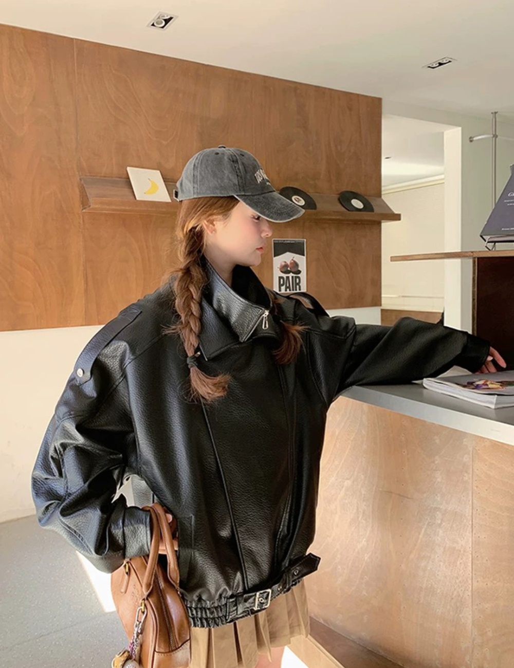 Double collar neutral wallet locomotive coat for women