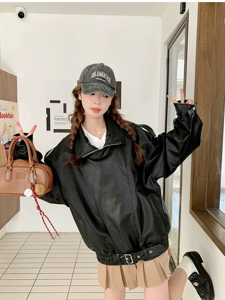 Double collar neutral wallet locomotive coat for women