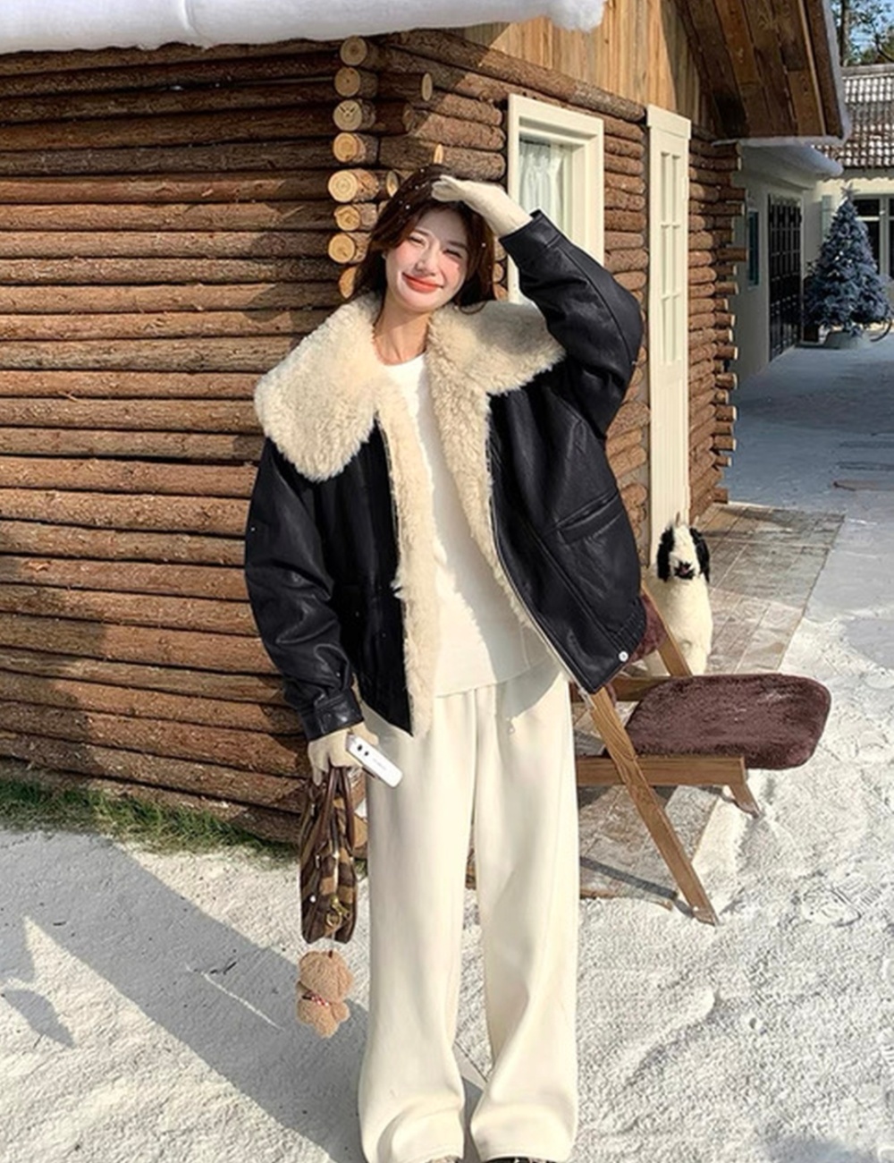 Locomotive PU coat plus velvet thick jacket for women