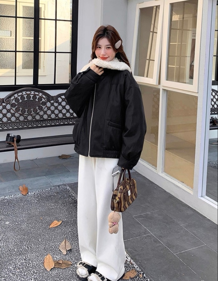 Locomotive PU coat plus velvet thick jacket for women