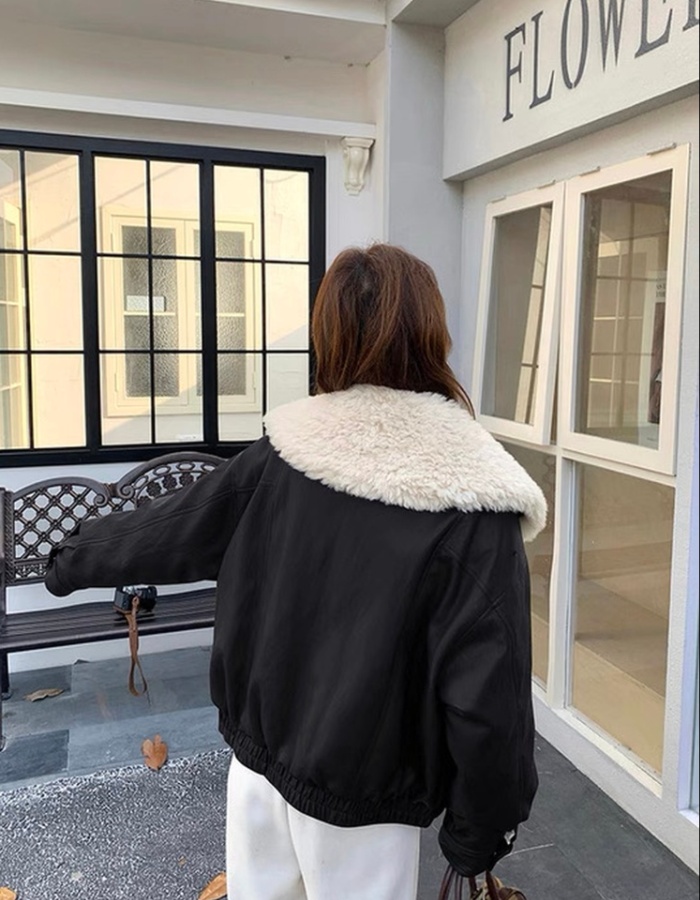 Locomotive PU coat plus velvet thick jacket for women