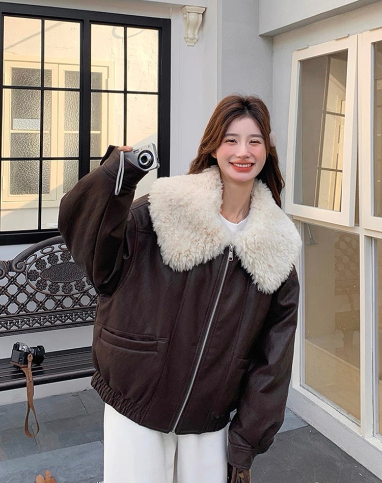Locomotive PU coat plus velvet thick jacket for women