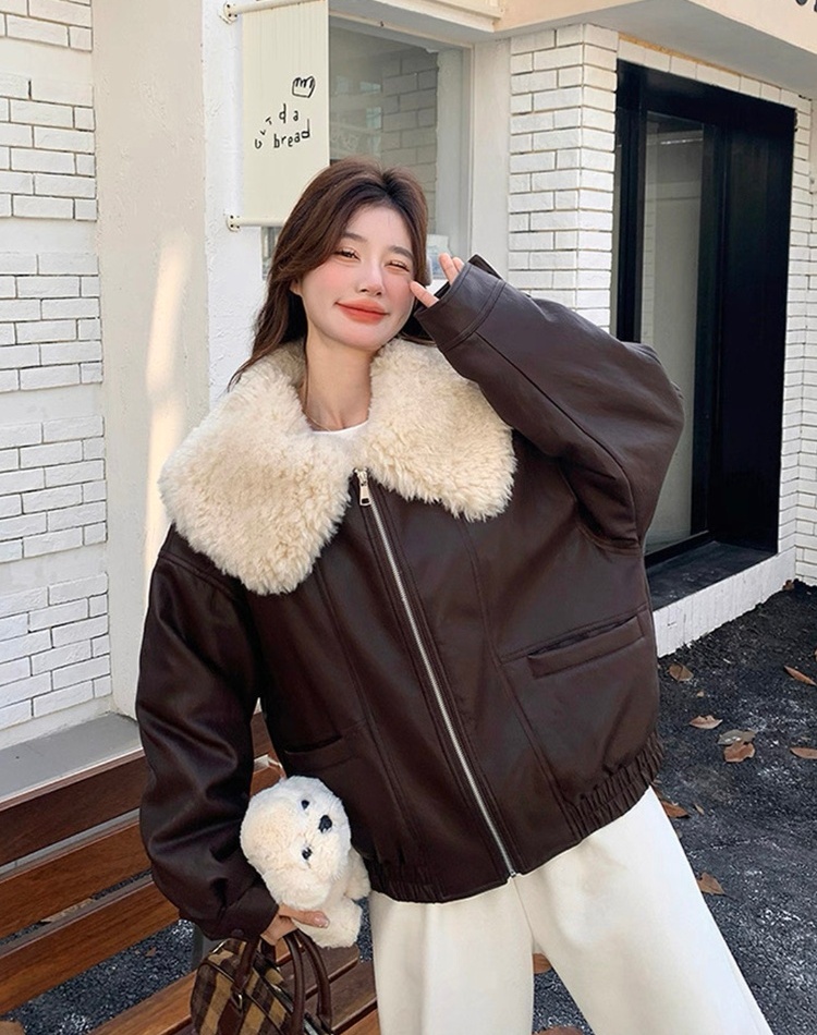 Locomotive PU coat plus velvet thick jacket for women
