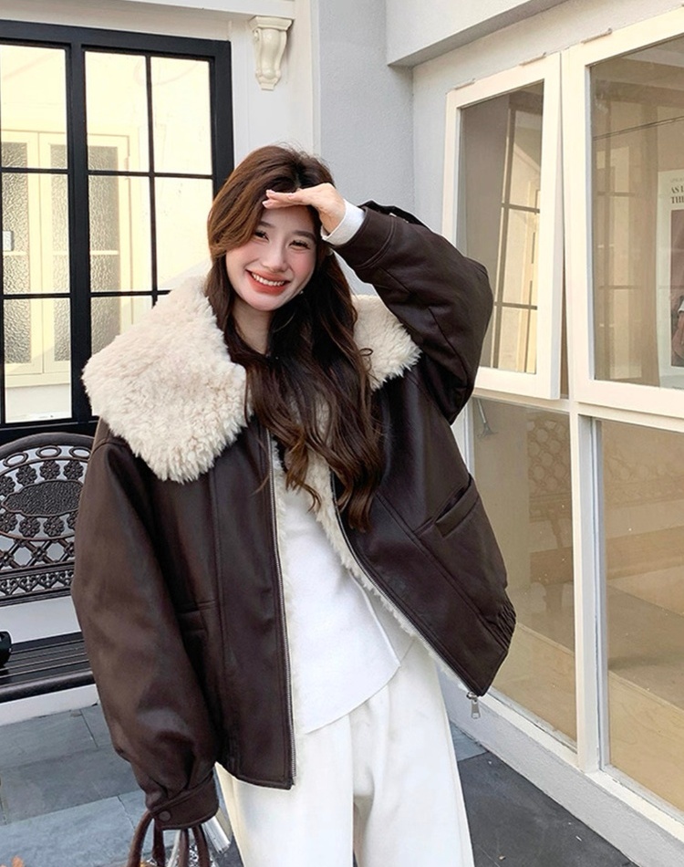 Locomotive PU coat plus velvet thick jacket for women