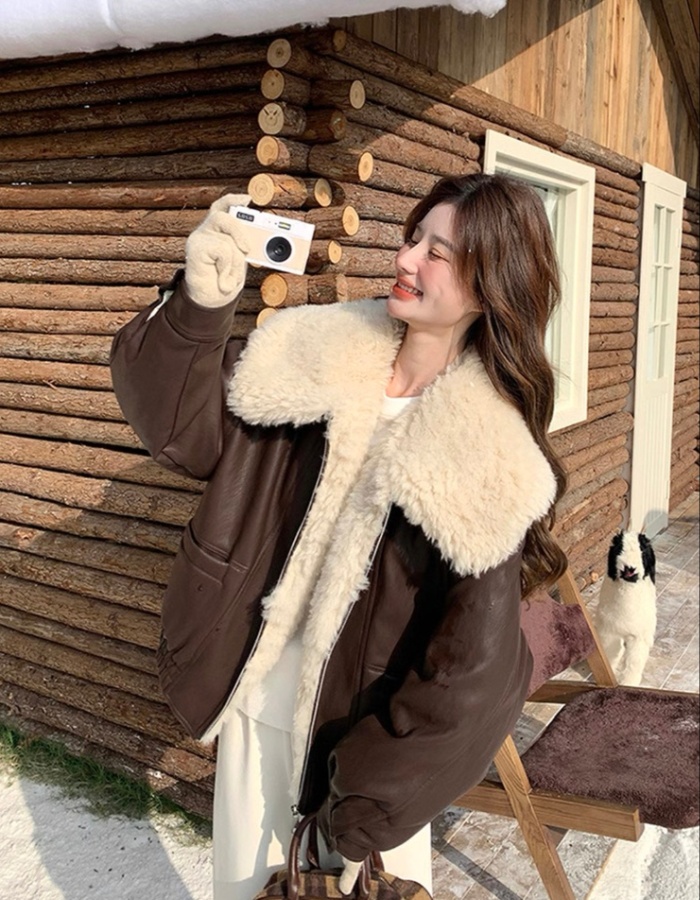 Locomotive PU coat plus velvet thick jacket for women