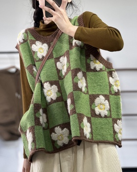 Pattern knitted vest autumn and winter round neck waistcoat