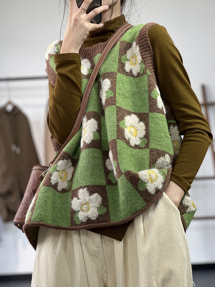 Pattern knitted vest autumn and winter round neck waistcoat