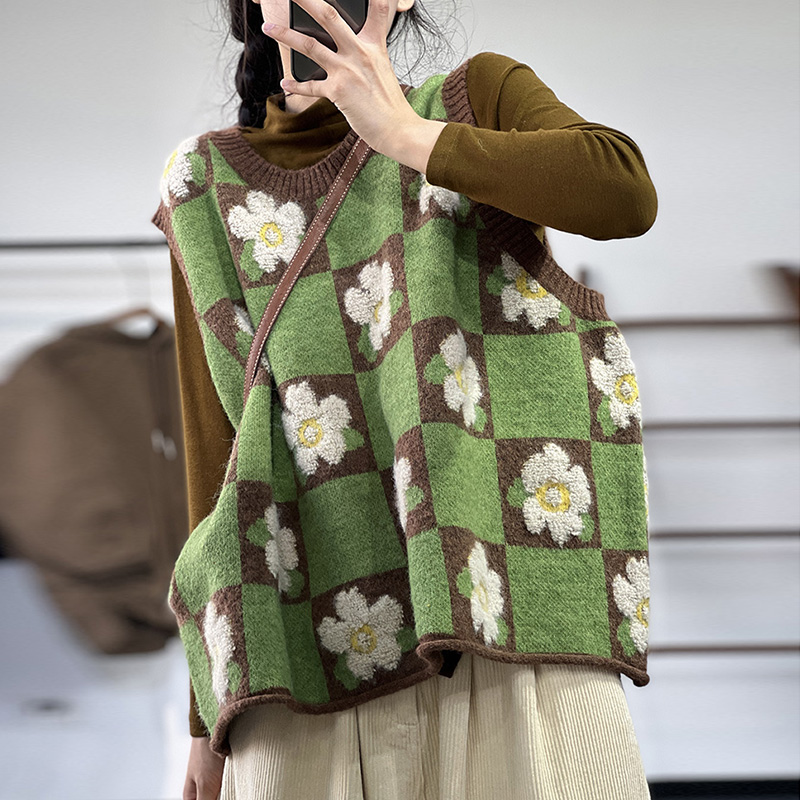 Pattern knitted vest autumn and winter round neck waistcoat