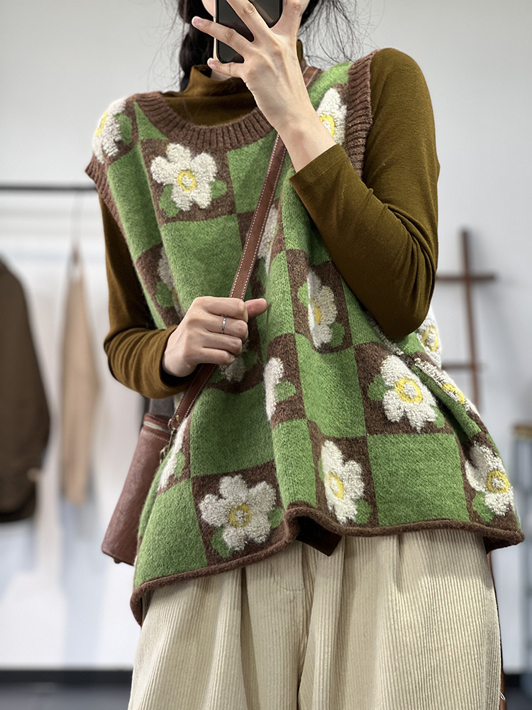 Pattern knitted vest autumn and winter round neck waistcoat