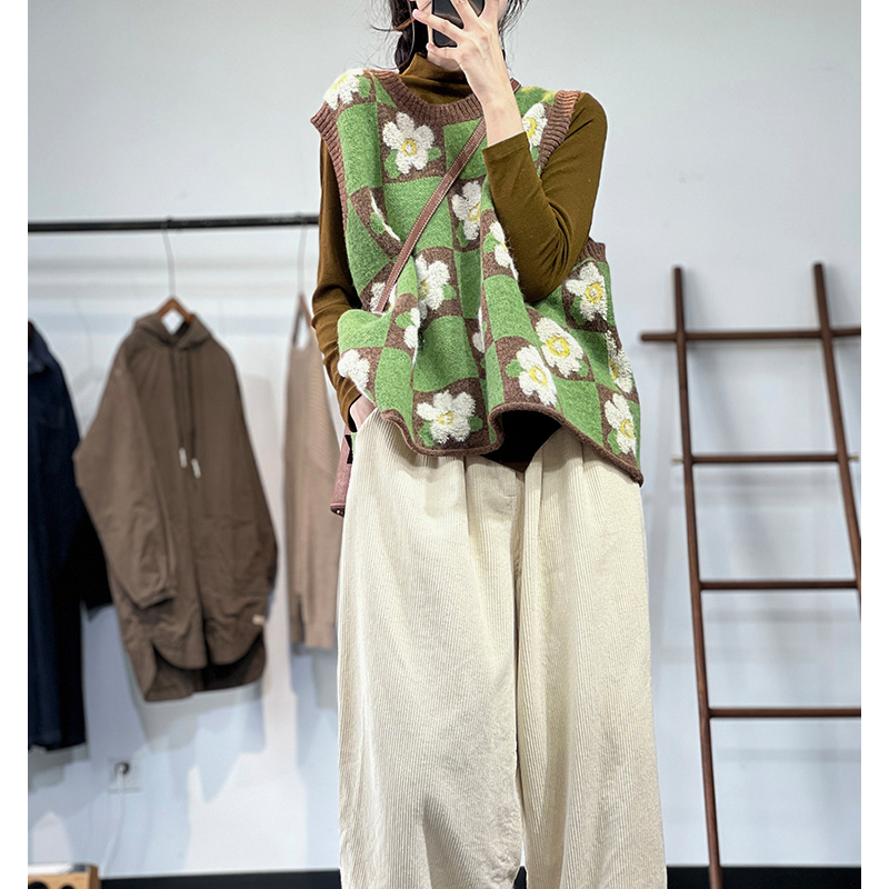 Pattern knitted vest autumn and winter round neck waistcoat