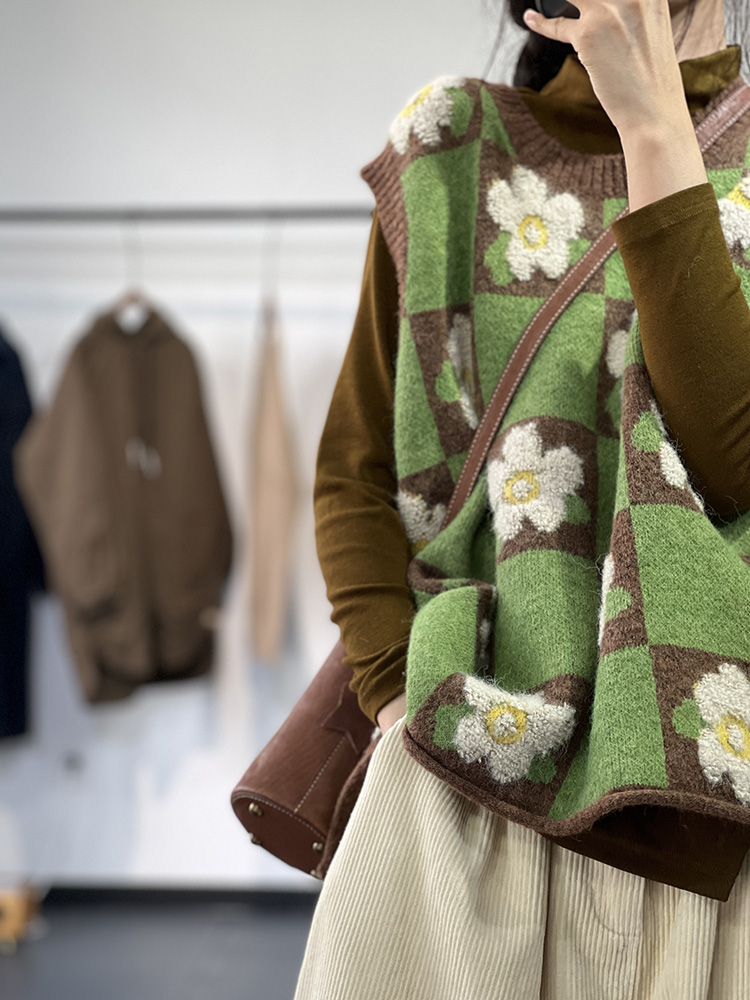 Pattern knitted vest autumn and winter round neck waistcoat
