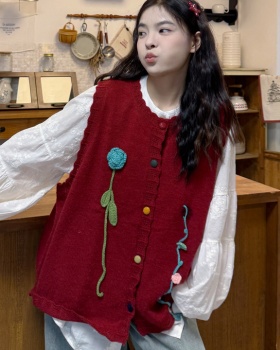 Art loose sweater embroidered waistcoat for women