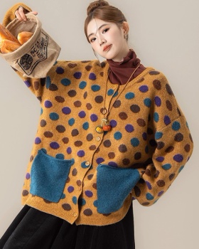 Polka dot autumn and winter coat loose sweater for women