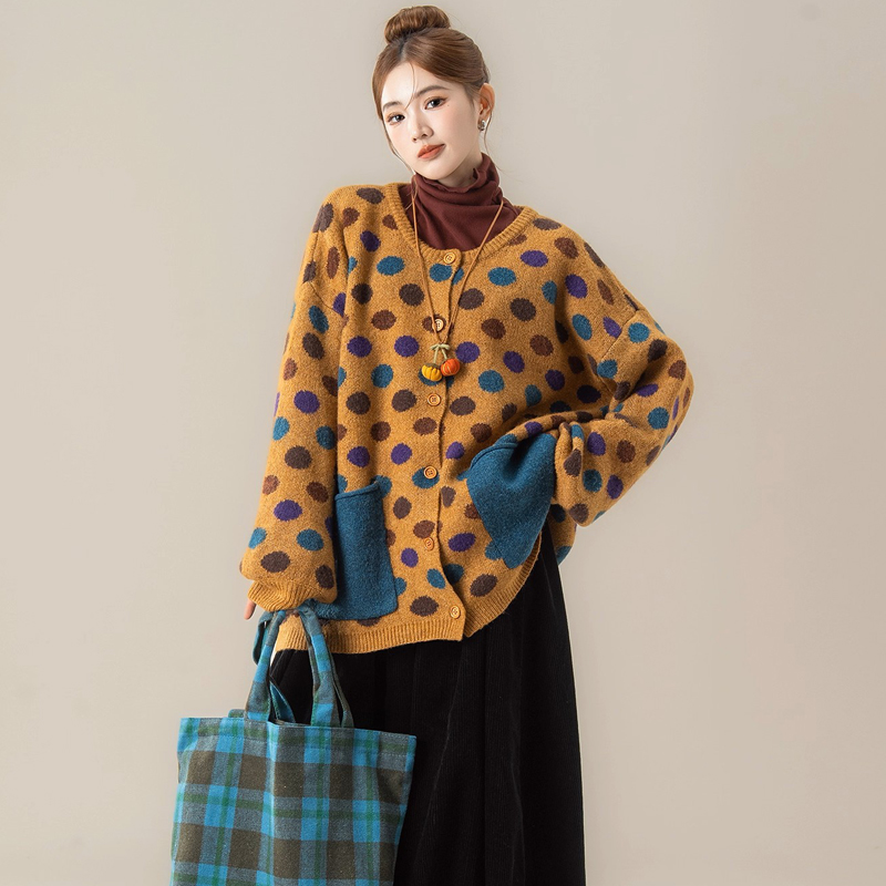 Polka dot autumn and winter coat loose sweater for women