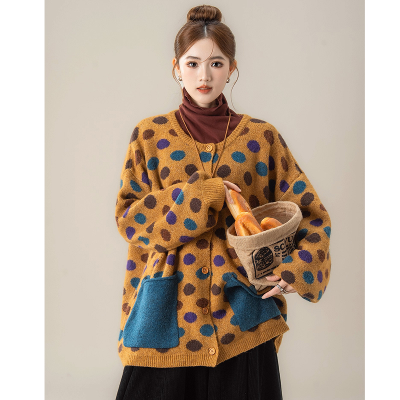 Polka dot autumn and winter coat loose sweater for women