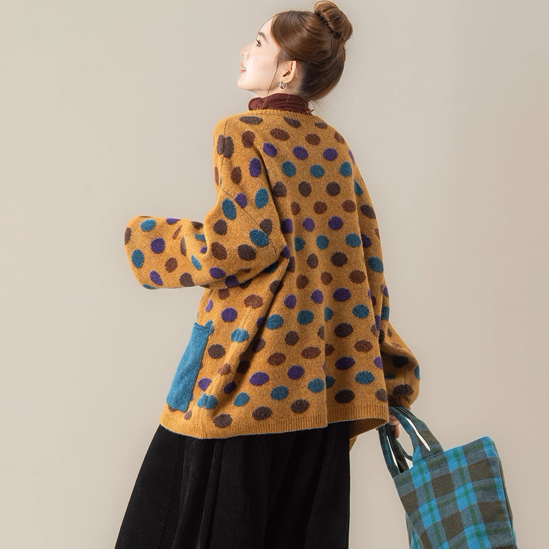 Polka dot autumn and winter coat loose sweater for women