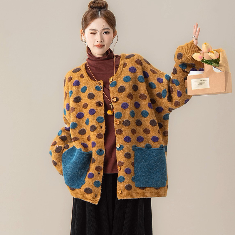 Polka dot autumn and winter coat loose sweater for women