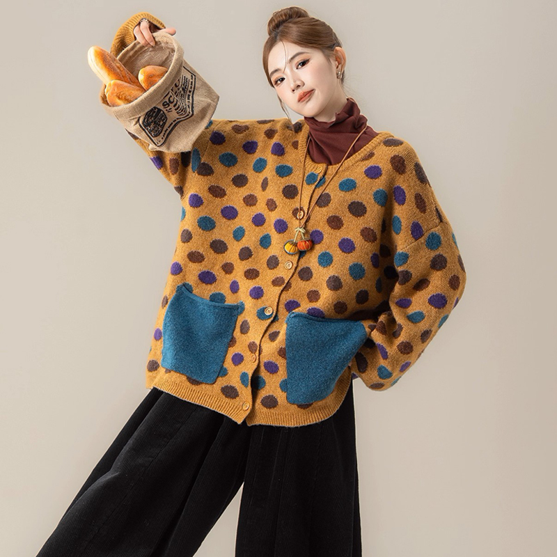 Polka dot autumn and winter coat loose sweater for women