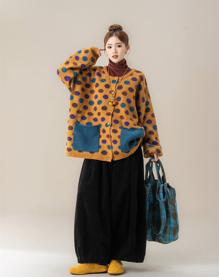 Polka dot autumn and winter coat loose sweater for women