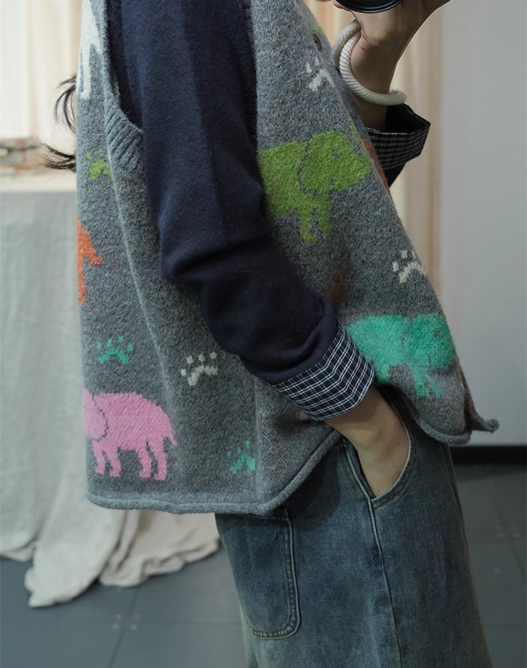 Casual refreshing art cartoon knitted waistcoat