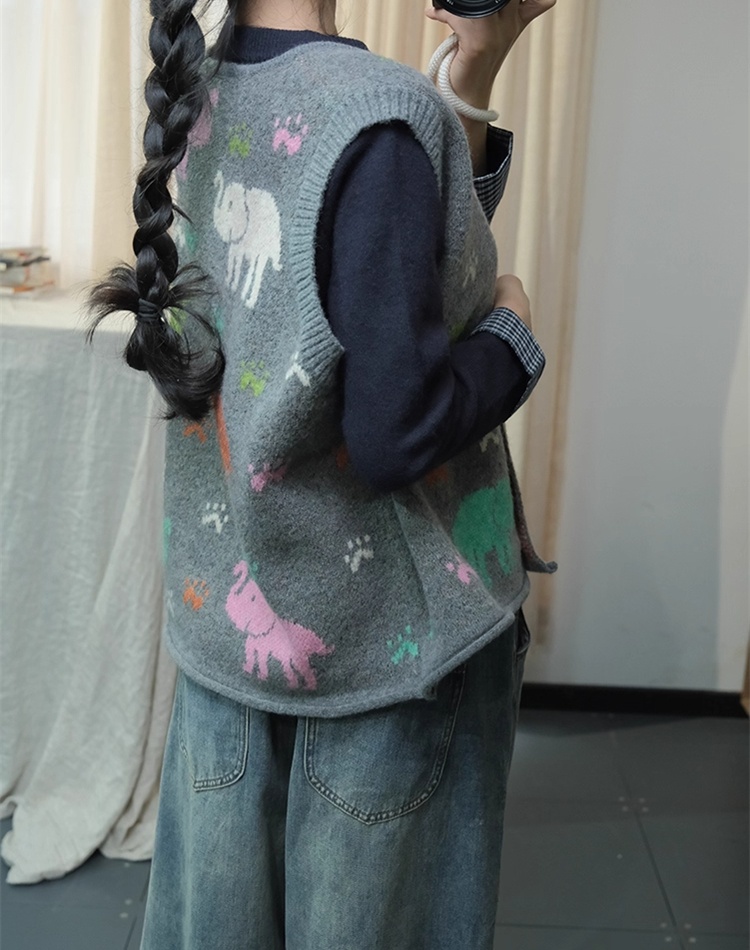 Casual refreshing art cartoon knitted waistcoat