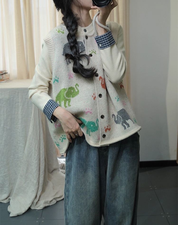 Casual refreshing art cartoon knitted waistcoat