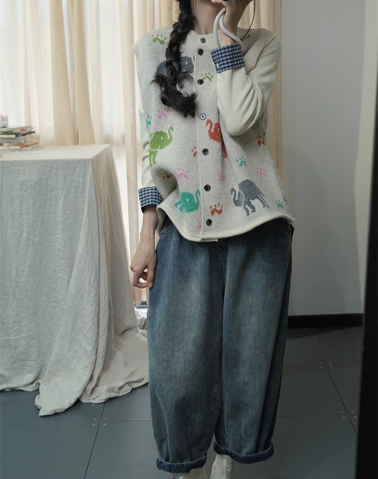 Casual refreshing art cartoon knitted waistcoat