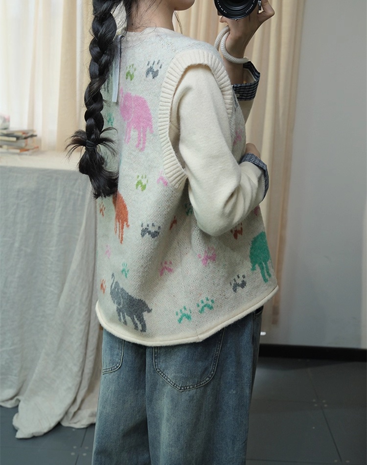 Casual refreshing art cartoon knitted waistcoat
