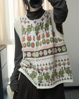 Autumn and winter printing knitted round neck loose waistcoat