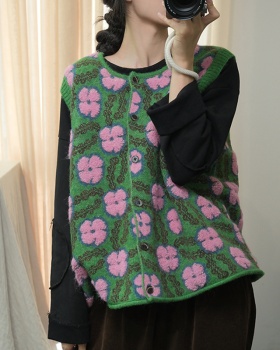Knitted printing cardigan all-match waistcoat