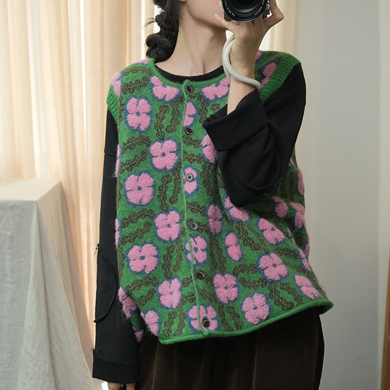 Knitted printing cardigan all-match waistcoat