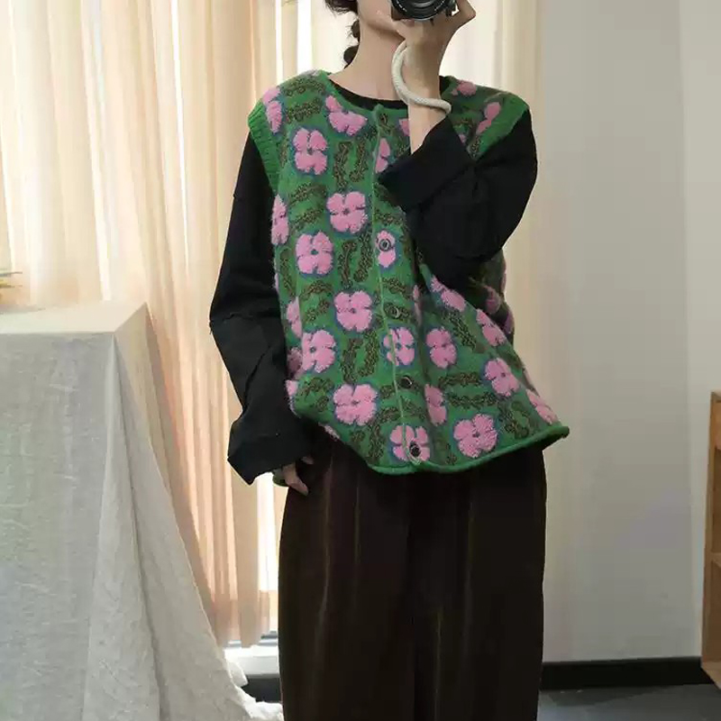Knitted printing cardigan all-match waistcoat