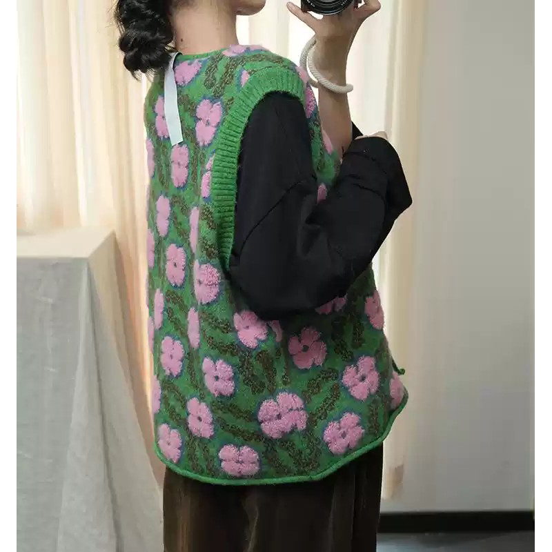Knitted printing cardigan all-match waistcoat