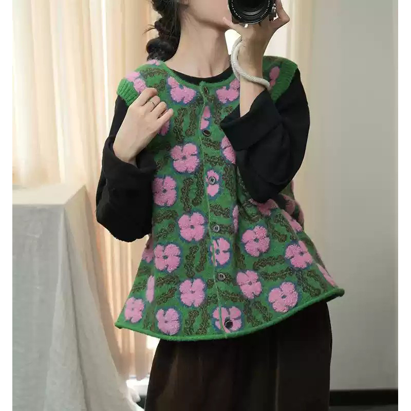 Knitted printing cardigan all-match waistcoat