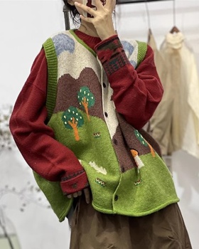 Printing loose knitted Casual art refreshing waistcoat
