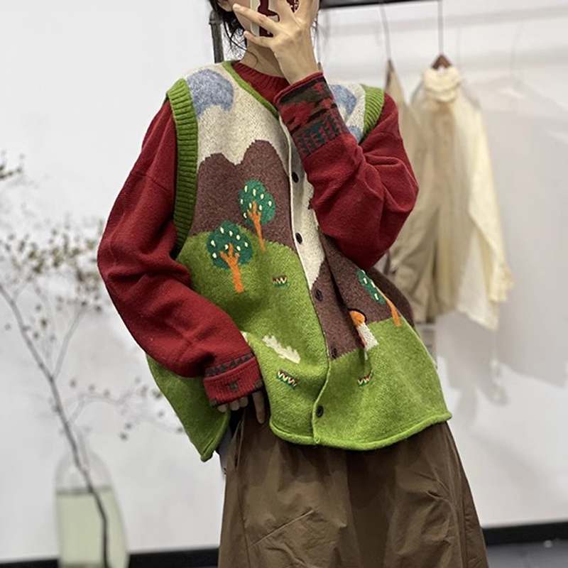 Printing loose knitted Casual art refreshing waistcoat