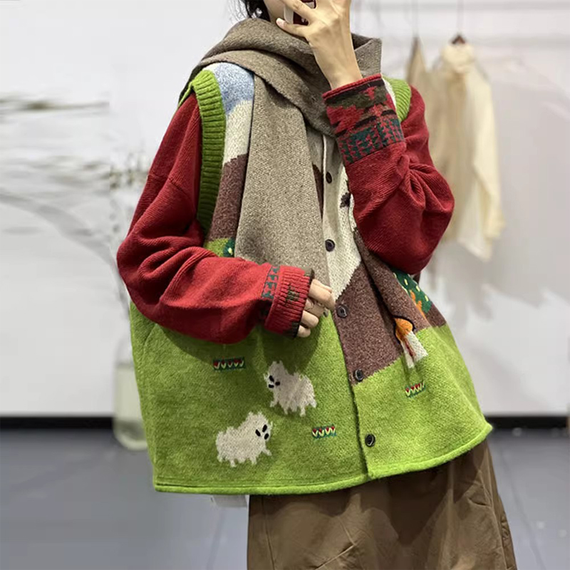 Printing loose knitted Casual art refreshing waistcoat